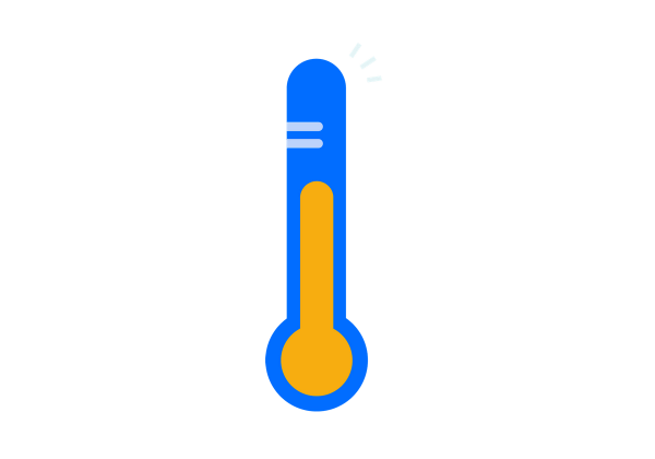 Fever — A blue thermometer with yellow fluid and two light blue measurement lines on the upper left of the thermometer.