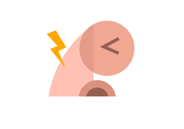 An illustration of a nose from the side. The eye is squeezed shut in pain. A yellow lightning bolt emanates from the nose bridge.