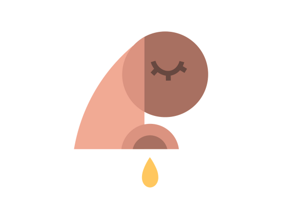 Clear Runny Nose — A profile of a nose and eye with a yellow drop leaking from the nostril.