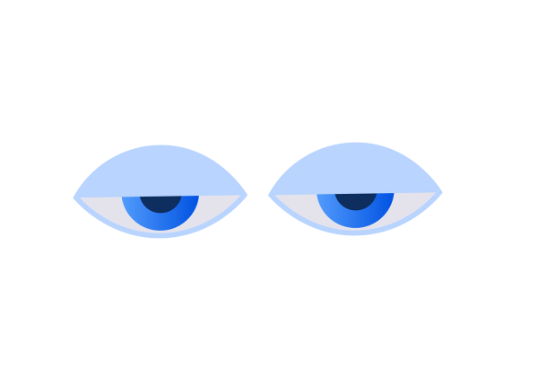 An illustration of two eyes that are half closed. The eyelids are light blue. The medium blue irises are half covered. The pupils are dark blue.