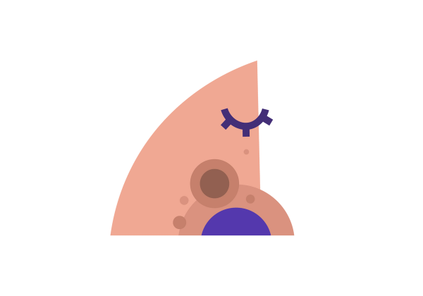 An illustration of a nose from the side with a closed eye. Darker red circles speckle the area near the nostril.