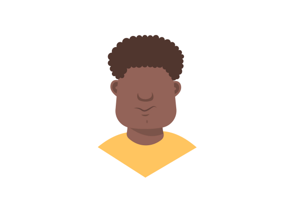 An illustration of a man with a swollen, large face. He has short, dark brown, curly hair and is wearing a yellow shirt.